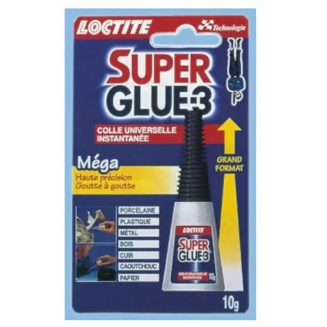 Colle Super Glue 3 Mega Loctite - Liquide - Bouteille - 10g - Transparent 1 Colle Super Glue 3 Mega Loctite - Liquide - Bouteille - 10g - Transparent